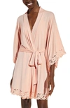 Eberjey Naya Lace Trim Jersey Knit Robe In Pink