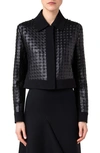 AKRIS LEWITT FAUX LEATHER GRID CROP JACKET