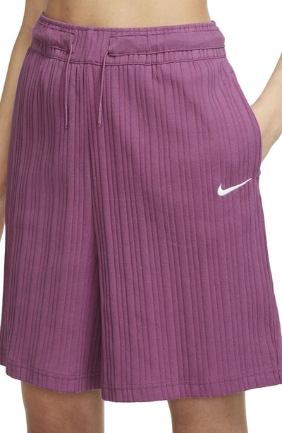 Nike Sportswear Rib Longline Shorts In Light Bordeaux/ White