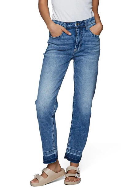 Hint Of Blu High Waist Release Hem Boyfriend Jeans In Shark Blue