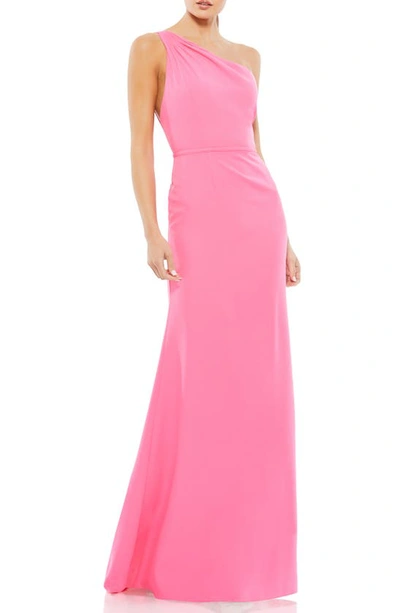 Ieena For Mac Duggal One Shoulder Jersey Mermaid Gown In Hot Pink