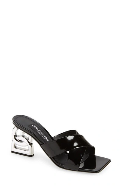 Dolce & Gabbana Logo Heel Slide Sandal In Black