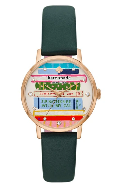 Kate Spade Metro Bookstack Green Leather Watch In Spruce