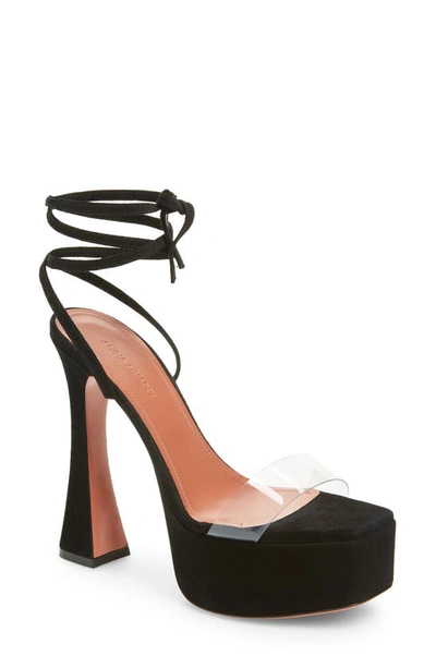 Amina Muaddi Sita Ankle Tie Platform Sandal In Suede Black