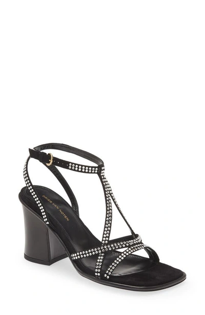 Dries Van Noten Leather-trimmed Embellished Suede Sandals In Black