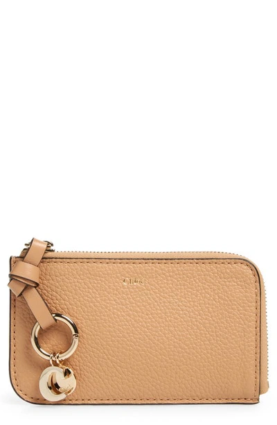 Chloé Alphabet Zip Leather Card Holder In Light Tan