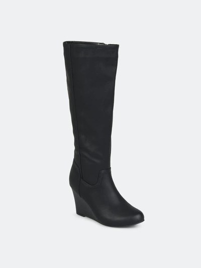Journee Collection Women's Langly Wide Calf Knee High Wedge Boots In Black