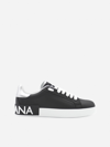 Dolce & Gabbana Black Nappa Leather Portofino Sneakers In Black/silver
