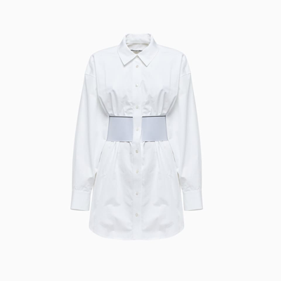 Alexander Wang Hourglass Draped Mini Shirt Dress In White