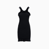 Alexander Wang Black Ruched Ruffle-trim Midi Dress In Black