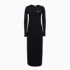 Ganni Long Sleeve Software Light Stretch Jersey Fitted Long Sleeve Midi Dress In Black In Black