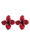 Eye Candy Los Angeles Jasmine Flower Statement Stud Earrings In Red