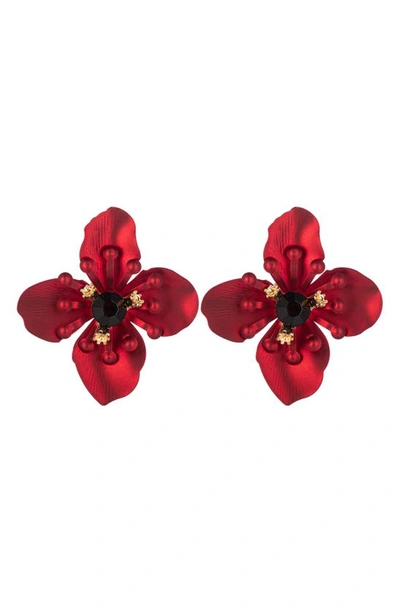 Eye Candy Los Angeles Jasmine Flower Statement Stud Earrings In Red