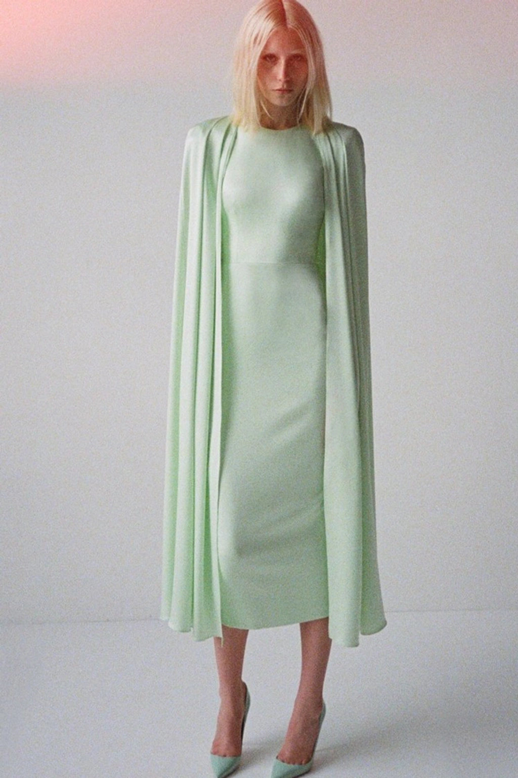 Alex Perry Beckett Satin Crepe Cape Dress In Mint | ModeSens