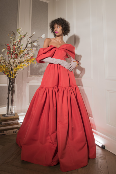 Bibhu Mohapatra Draped Off Shoulder Faille Gown