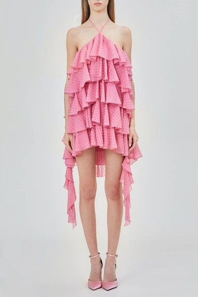 Blumarine Halter Neck Ruffled Mini Dress In Rosa