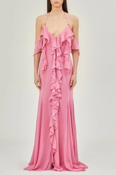 Blumarine Halter Neck Ruffled Gown In Pink