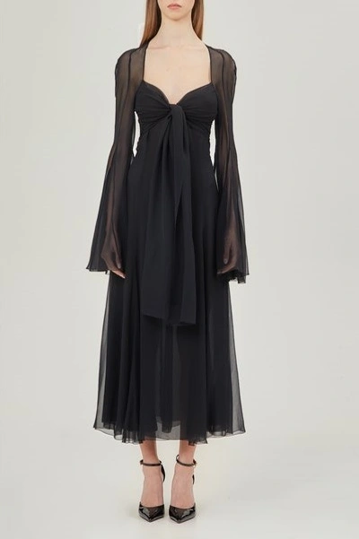 Blumarine Long Bell Sleeve Midi Dress In Black