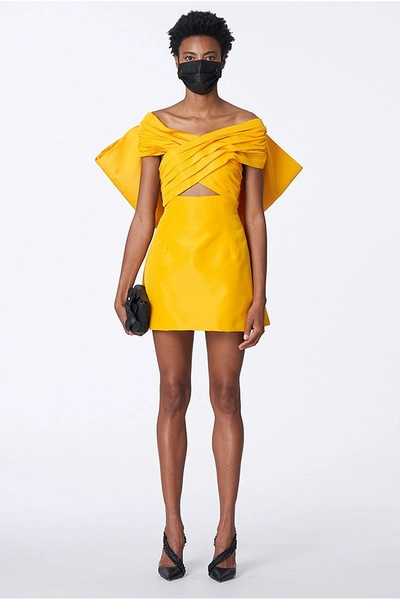 Carolina Herrera Crisscross Off-the-shoulder Bow-back Mini Dress In Golden Rod
