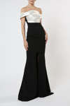 Shop Zeena Zaki Off Shoulder Scuba Crepe Gown