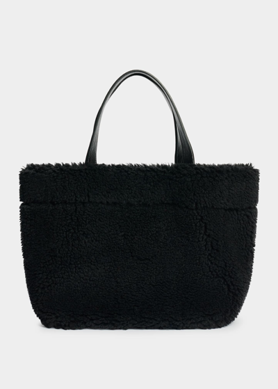 Stand Studio Small Faux Shearling Teddy Shopping Bag In Black