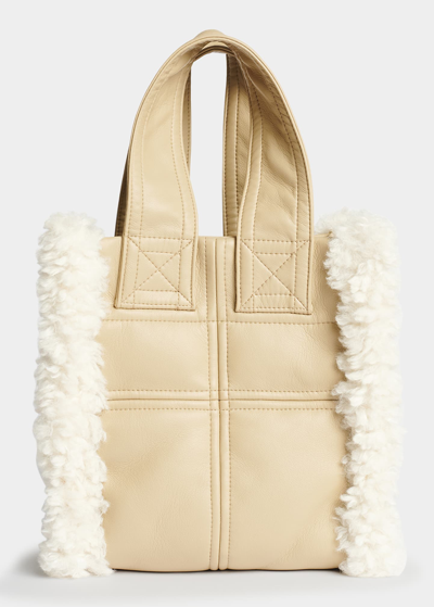 Stand Studio Lisetnis Faux Leather And Shearling Bag In Sand/off White