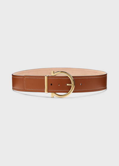 Salvatore Ferragamo New Gancio Singolo Leather Belt In Beige Tortora