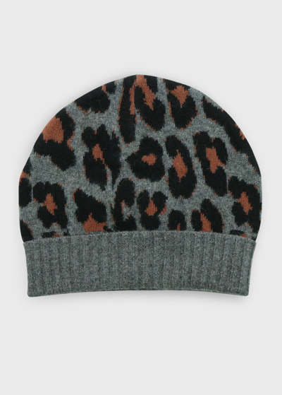 Portolano Leopard-print Knit Cashmere Beanie Hat In Mh Grey Leopard