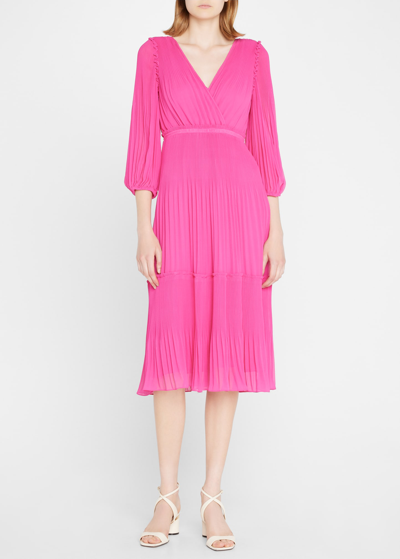 Kobi Halperin Kayleigh Pleated Blouson-sleeve Dress In Pink