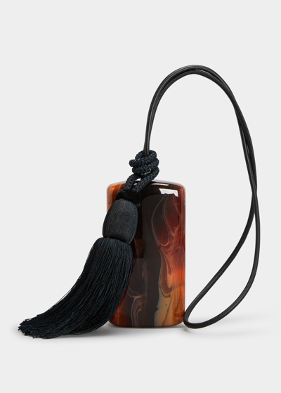 Dries Van Noten Tassel Acrylic Clutch Bag W/ Strap In Brown