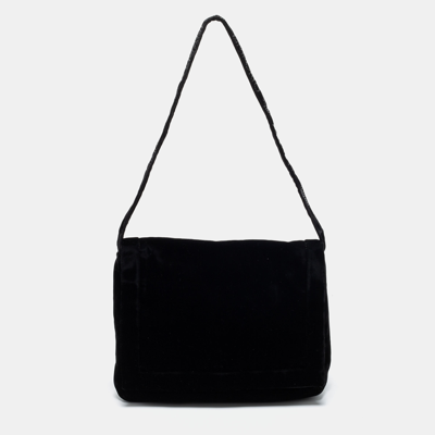 Pre-owned Emporio Armani Black Velvet Flap Shoulder Bag