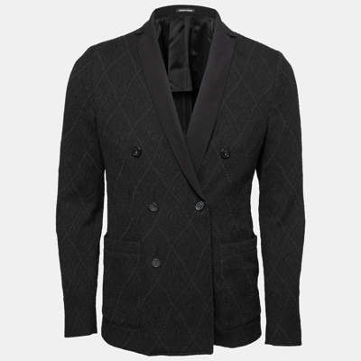 Pre-owned Emporio Armani Black Textured Knit Double Breasted Jacket M