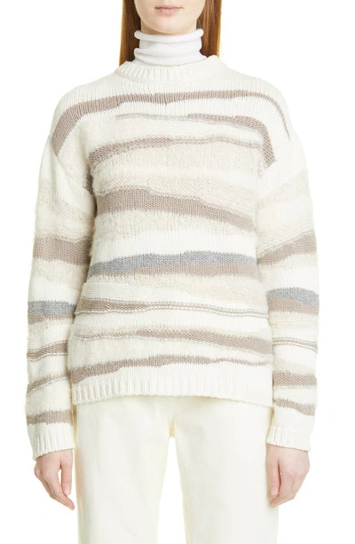 Fabiana Filippi Stripe Patterned Rib Knit Sweater In Bianco