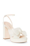 Loeffler Randall Natalia Bow-embellished Plissé-organza Platform Sandals In Pearl