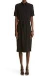 St John Drawstring Satin-backed Crepe Shirtdress In Black