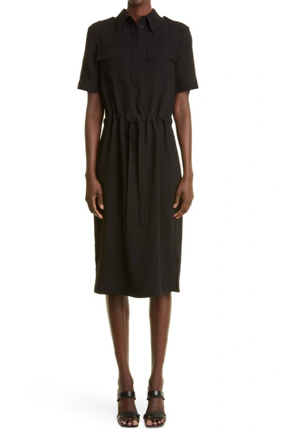 St John Drawstring Satin-backed Crepe Shirtdress In Black