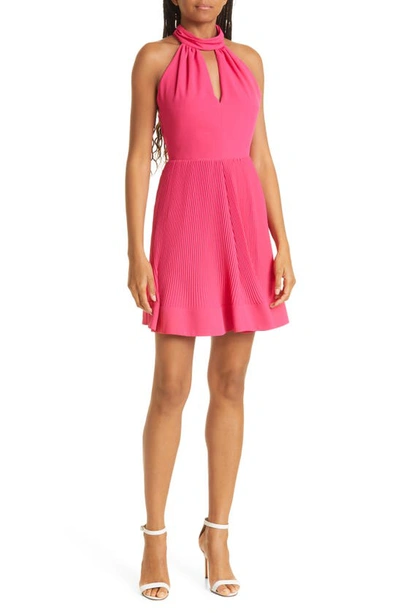 Milly Libby Pleated Mini Halter Dress In  Pink