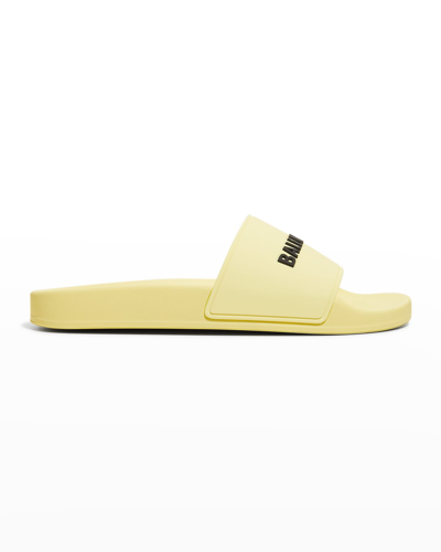 Balenciaga Logo Rubber Pool Slides In 7710 Yellow Black