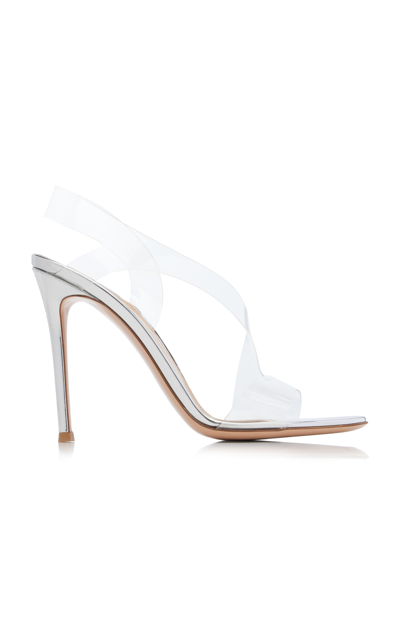 Gianvito Rossi Metropolis Transparent-strap Leather Heeled Sandals In Silver