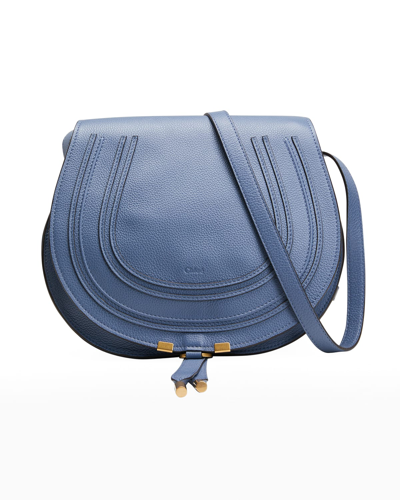 Chloé Marcie Medium Saddle Crossbody Bag In 4d8 Graphite Navy