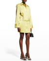 Attico Margot Satin Mini Shirt Dress In Lime