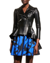 Alexander Mcqueen Frock-detail Peplum Leather Biker Jacket In Black