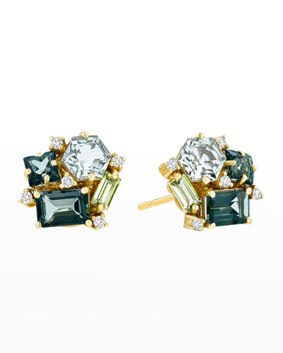 Kalan By Suzanne Kalan 14k Yellow Gold Post Earrings In Green Mix In Yg