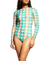 La Doublej Peacock-motif Open-back Surf Suit In Kissers