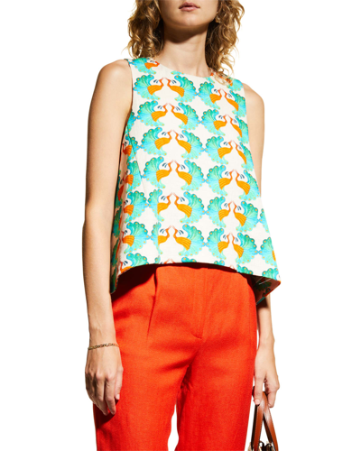 La Doublej La Scala Peacock-print Cotton-blend Twill Top In Kissers