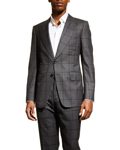 Tom Ford Men's Shelton Mouline Overcheck Suit In Dk Gry Ck