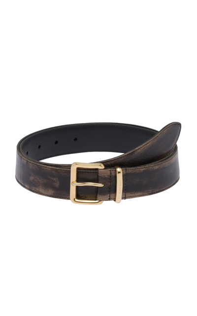 Miu Miu Distressed Leather Belt In Nero