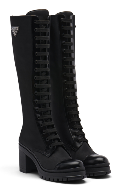 Prada Women's Tronchetti Nylon Knee-length Boots In Black