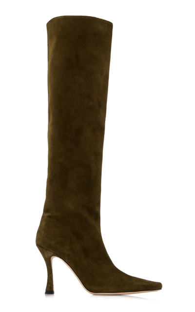 Staud Cami Suede Knee Boots In Green