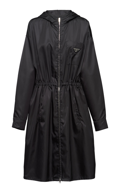 Prada Re-nylon Drawstring Hooded Coat In Black